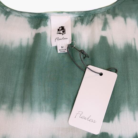 NWT FLAWLESS Faux Wrap Tie-Dye Kimono Romper with Waist Tie (Green | Size M) - Picture 8 of 9